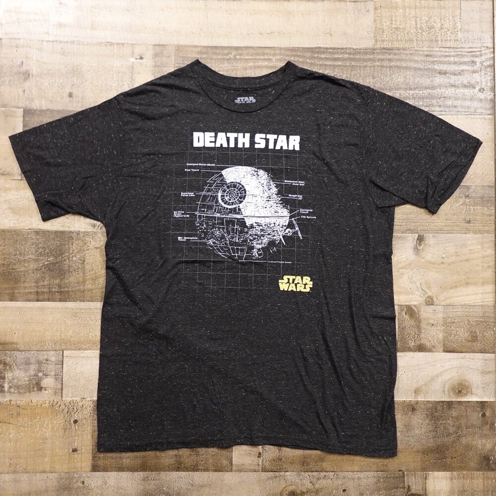 Star Wars Death Star Blueprint Graphic T-Shirt Men’s‎ XL Black Space Sci-Fi